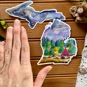US Bundesstaat of Arten Umriss Karte Kunst Wasserdichter Autoaufkleber Aufkleber Buntes Zelt Camping Nachthimmel Landschaft Malerei MI Made Kunstwerk Geschenk