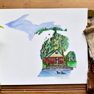 Missouri Kunstdruck Hütte am See Loons Vogel Personalisieren Zustand Liebe Druck Michail State Karte Einzigartige Landkarte Aquarell Druck Wohnkultur Geschenk