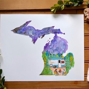 Missouri Kunstdruck Retro Camper Campen Nachthimmel Malerei Zustand Liebe Druck US Bundesstaat Bundeskarte Einzigartige Landkarte Aquarell Druck Wohnkultur Geschenk