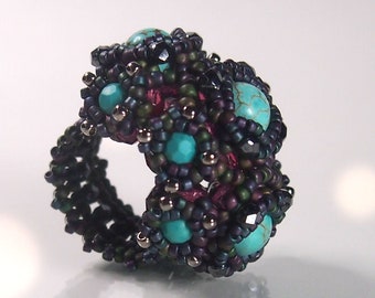 Beading tutorial  and pattern, beading tutorial Aglio ring, beading pattern ring, beading tutorial coctail ring, beading pattern big ring