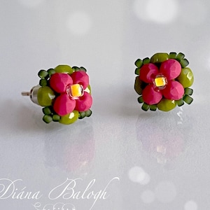Spring flower earrings beading pattern, Ear stud beading tutorial, small flower earrings beading pattern