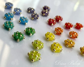 Ear stud beading tutorial, Helleborus earrings beading pattern, Seed bead earrings beading tutorial, small square earrings beading pattern