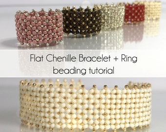 Beading tutorials and patterns, Flat Chenille Bracelet and ring beading tutorial, Flat Chenille Ring and Bracelet beading pattern