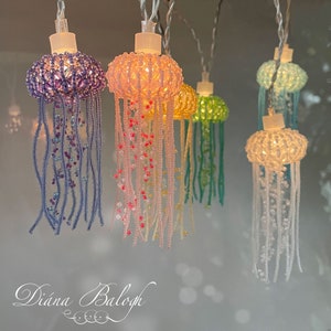 Beading pattern and tutorial Jellyfish tassel and Jellyfish lantern, Jellyfish pendant beading tutorial, Luminuos Jellyfish beading tutorial