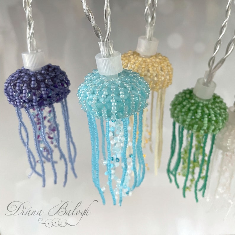 Beading pattern and tutorial Jellyfish tassel and Jellyfish lantern, Jellyfish pendant beading tutorial, Luminuos Jellyfish beading tutorial image 6