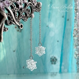 Beaded snowflake drop earrings tutorial and pattern, how to make drop earrings pdf download