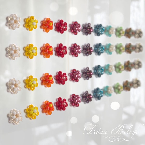 Tutoriel de petites boucles d'oreilles fleurs, boucles d'oreilles avec motif de perles, tutoriel de mini boucles d'oreilles, boucles d'oreilles fleurs