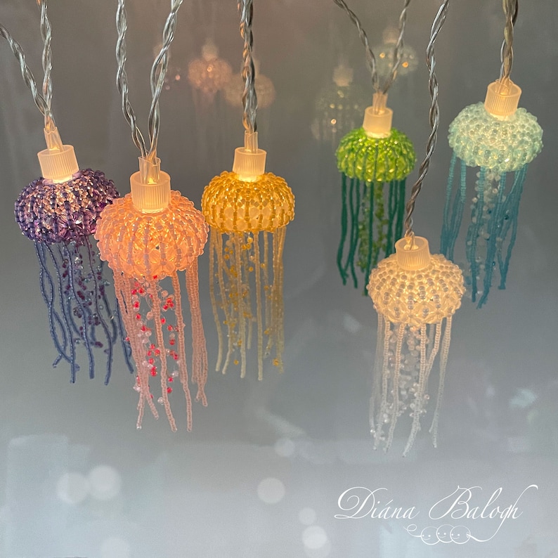 Beading pattern and tutorial Jellyfish tassel and Jellyfish lantern, Jellyfish pendant beading tutorial, Luminuos Jellyfish beading tutorial image 7