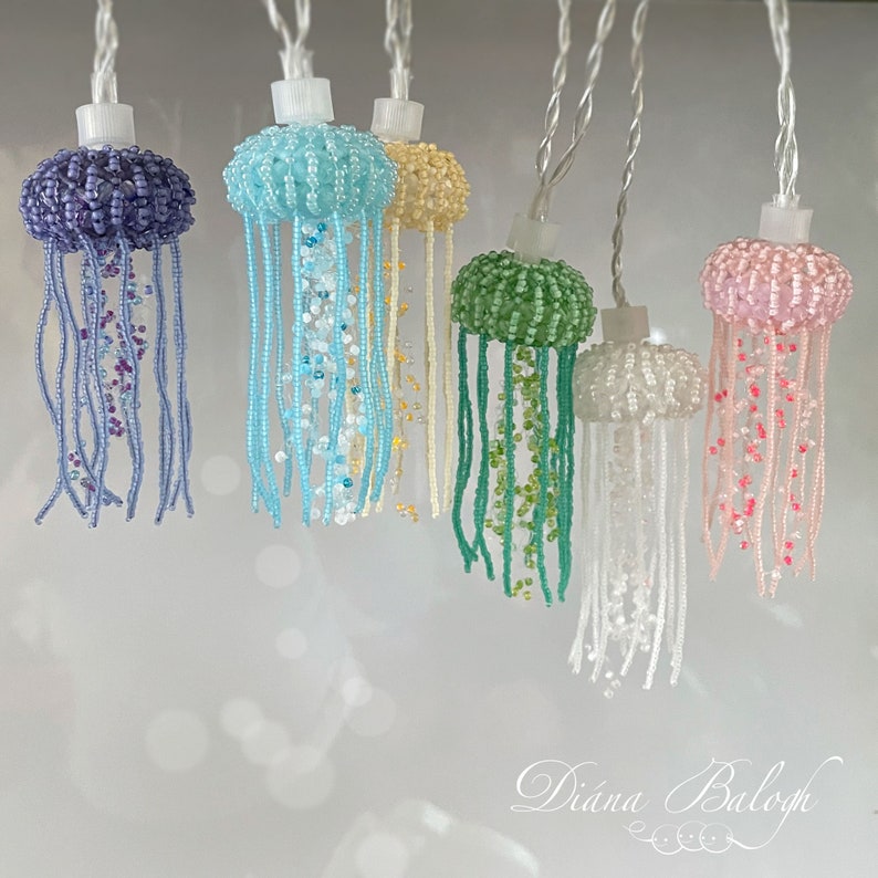 Beading pattern and tutorial Jellyfish tassel and Jellyfish lantern, Jellyfish pendant beading tutorial, Luminuos Jellyfish beading tutorial image 9