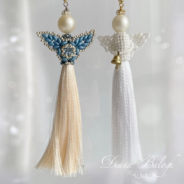 Beading tutorial and pattern Angel Tassel, beaded tassel tutorial, beaded angel pattern, Christmas beadin tutorial, Christmas Angel tassel
