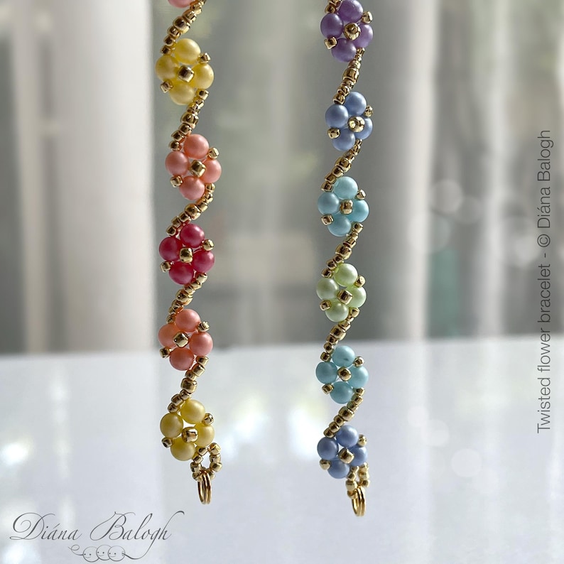 easy to make bead flower beading pattern, flowery bracelet beading tutorial, diasjewelryshop, diana balog