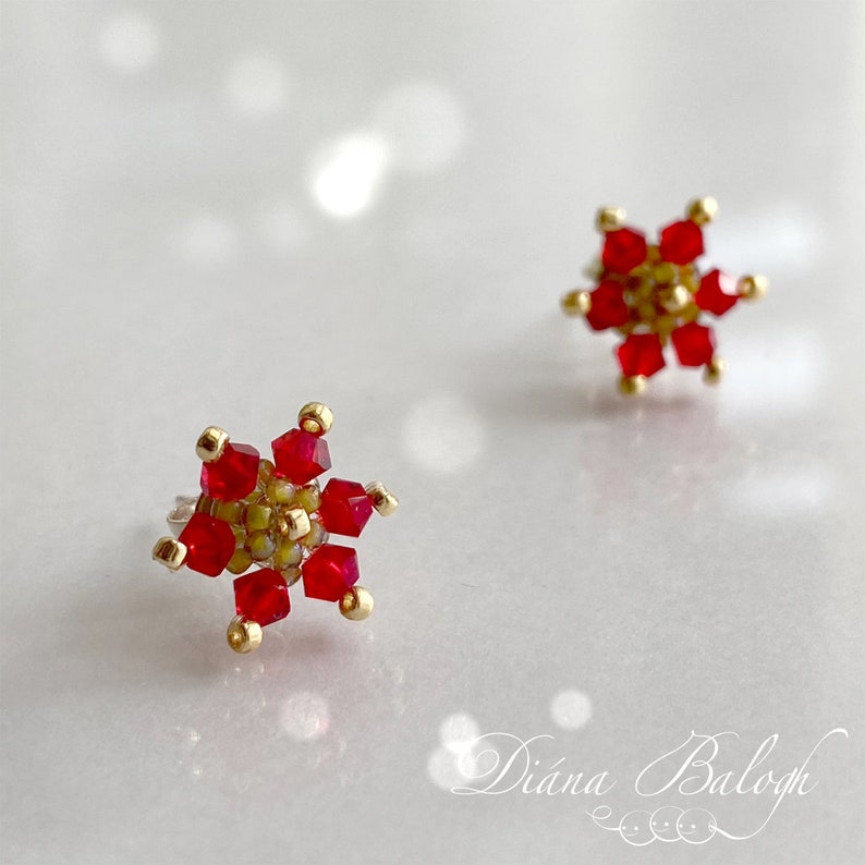 Beading tutorial and pattern Flower earrings, bicone crystal beading tutorial, earrings beading pattern image 7