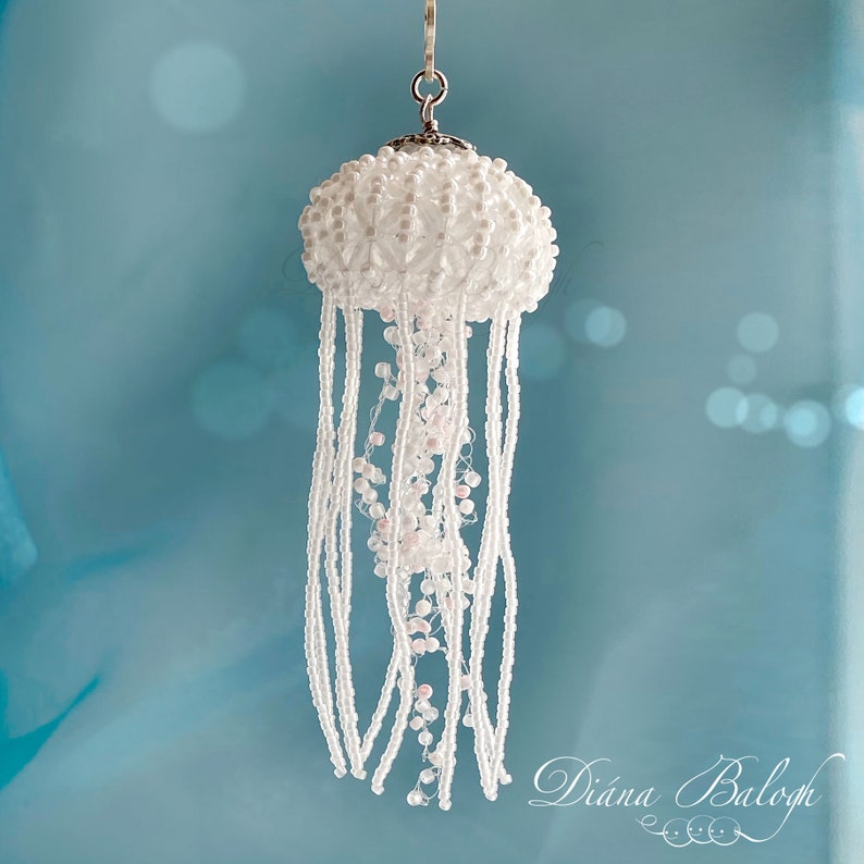 Beading pattern and tutorial Jellyfish tassel and Jellyfish lantern, Jellyfish pendant beading tutorial, Luminuos Jellyfish beading tutorial image 2