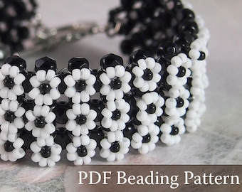 Beading Tutorial Daisy Bracelet, Beading pattern, PDF
