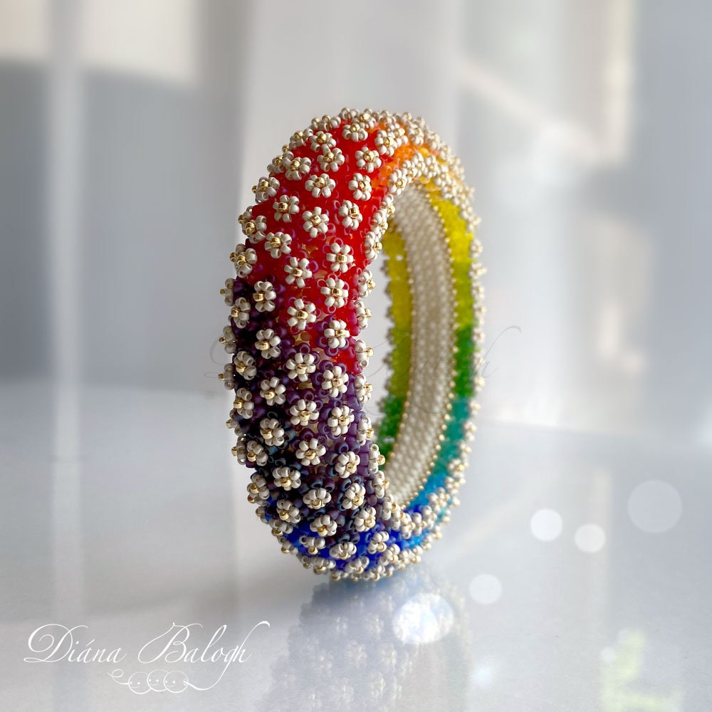 Designer Handmade Beaded Wide Flower Bracelet, Japanese Toho