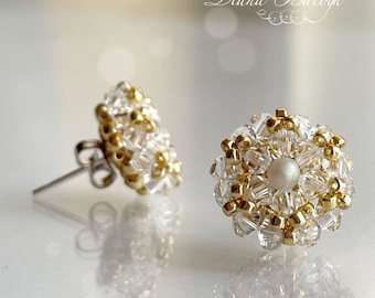 Beading tutorial Lady Di bicone crystal earrings, small beaded earrings tutorial, beading pattern