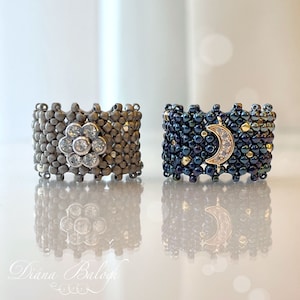 Beading pattern Starry Night Flat Chenille Stitch® Ring beading tutorial ring Flat Chenille Ring, beaded chenille ring pattern