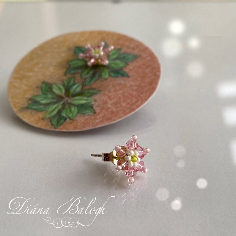 Beading tutorial and pattern Flower earrings, bicone crystal beading tutorial, earrings beading pattern image 3