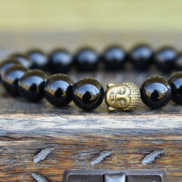 Black Buddha bracelet, Holiday gift, onyx bracelet, black bracelet, gemstone bracelet, yoga bracelet, beaded bracelet, zen bracelet