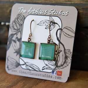 Turquoise earrings, square earrings, Blue earrings, Boho jewelry, upcycled jewelry, gifts for her, something blue, green earrings,blue resin
