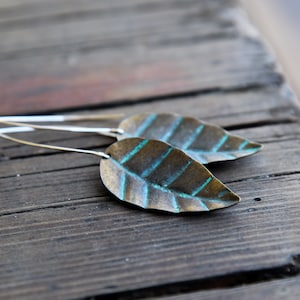 Turquoise leaf earrings, turquoise earrings, tropical jewelry, boho jewelry, brass leaves, dangle earrings, bohemian jewelry, nature gifts