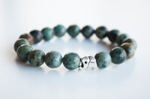Bracelet Lithothérapie En Turquoise Et Argent Plaqué - Pendenti éléphant - Neuf Avec étiquettes