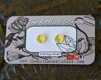Yellow earrings, yellow studs, wedding jewelry, silver studs, bling jewelry, silver and yellow earrings, gifts for her, bridesmaid earrings