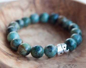 Hanessa Grazioso bracciale elefante turchese sfere catena catena gioielli donna regalo di Natale per la moglie/fidanzata/donne lega di zinco, Argento, Senza pietra