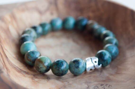 Turquoise bracelet, silver elephant bracelet, gemstone bracelet, elephant jewelry, natural turquoise jewelry, yoga bracelet, gifts for her