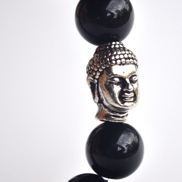 Black Buddha bracelet, Holiday gift, onyx bracelet, black bracelet, gemstone bracelet, yoga bracelet, beaded bracelet, zen bracelet