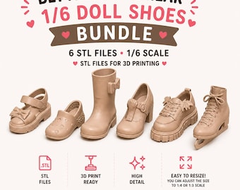 Paquete de archivos STL de zapatos para muñecas 1/6, vol. 3: 6 pares de zapatos en miniatura para Pullip, Blythe, Licca y Barbie (descarga digital).