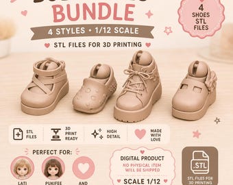 BJD Schuhe STL Bundle - 4 Puppenschuhe Packung 1/12 Scale - Digital Download