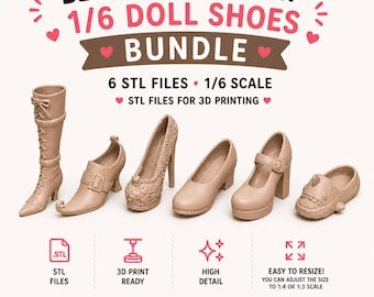 1/6 Doll Shoes STL Bundle Vol. 5 - 6 Pairs Miniature Shoes - Pullip Blythe Licca Barbie - Digital Download