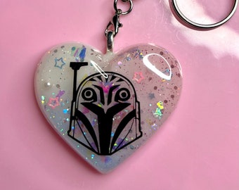 Bo Katan Star Wars Inspired Resin Heart Keychain