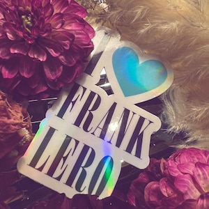 Holographic Frank Lero heart sticker.