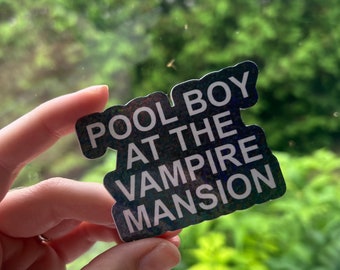 Adesivo holográfico do garoto da piscina na mansão dos vampiros