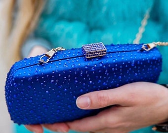 New Kiwi Rhinestone Austrian Crystal Hard Shell Clutch Evening Minaudiere Handbag