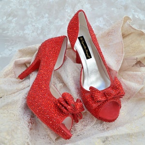 Swarovski Crystal Wedding Bridal Red Peeptoe Platform Bow - Etsy