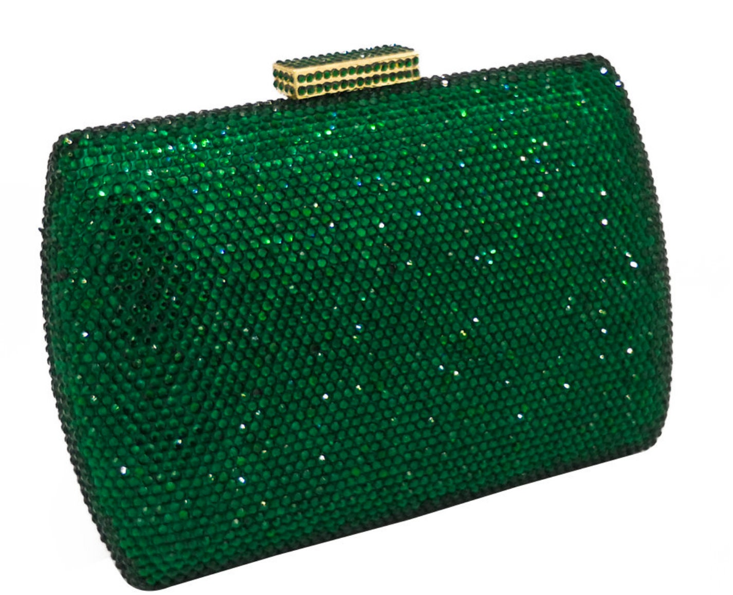 Swarovski ELEMENTS emerald green rectangle square shape Rhinestone Crystal  Metal case box clutch minaudiere bag purse