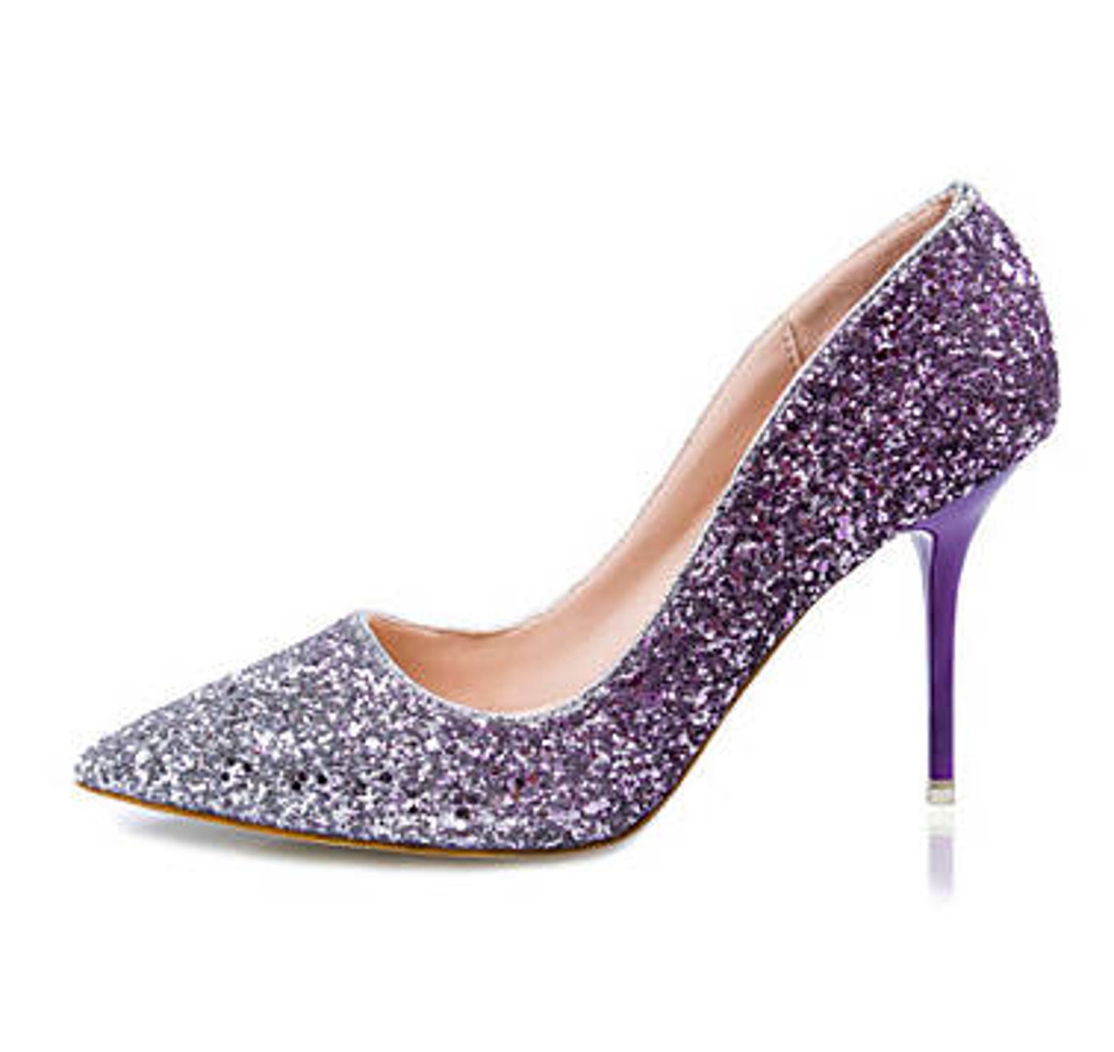 plum colored stiletto with a rose gold stripe