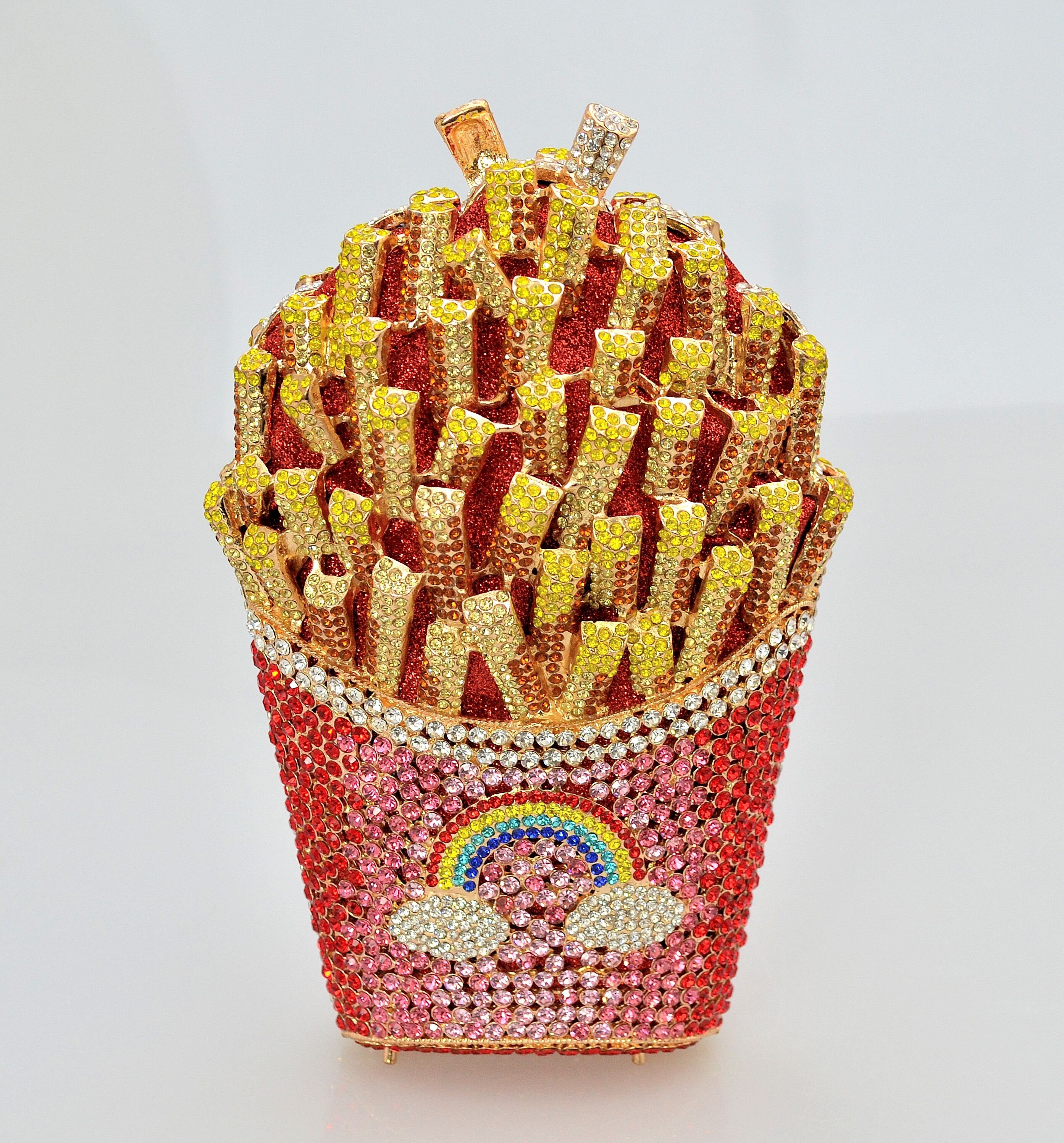 Swarovski Crystal French Fries Novelty Rainbow Sweet Princess Cute Kitsch Shape Metal Case