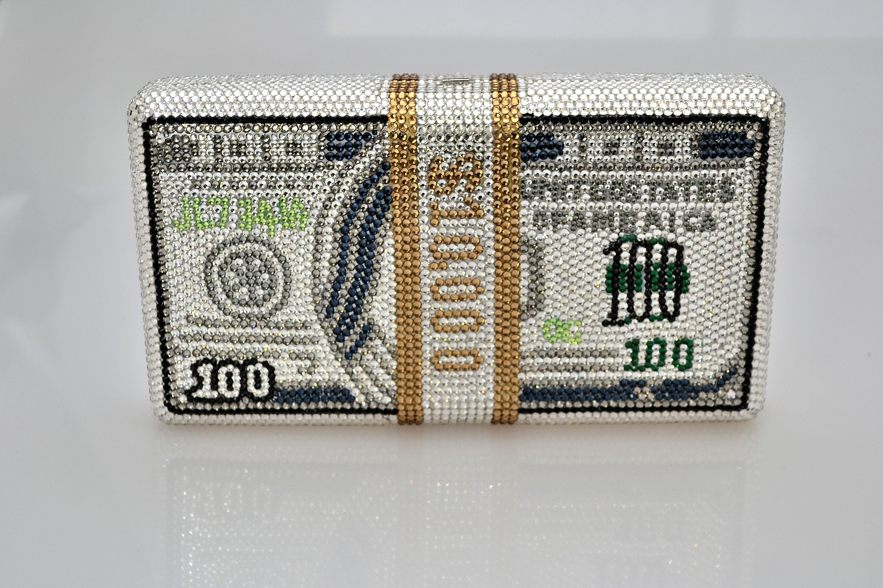 Swarovski Crystal Minaudiere Silver 10K Dollar Cash Money roll Etsy