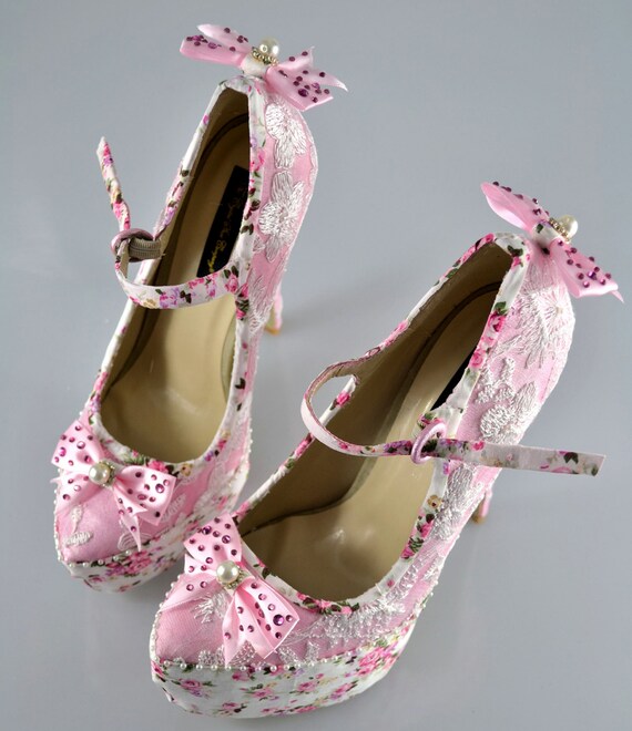 Floral embellished cheap heels
