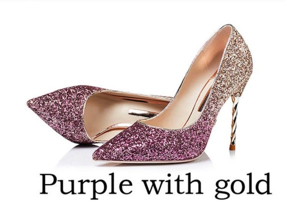 gold glitter mid heels