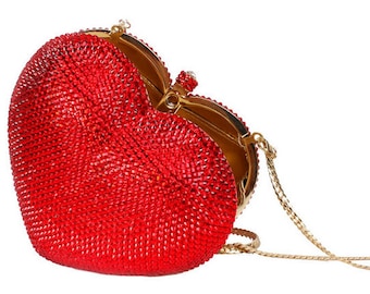 Swarovski crystal Red, Gold Bronze, Pink or Silver Pink Heart shape Metal case box clutch bag - valentine gift!