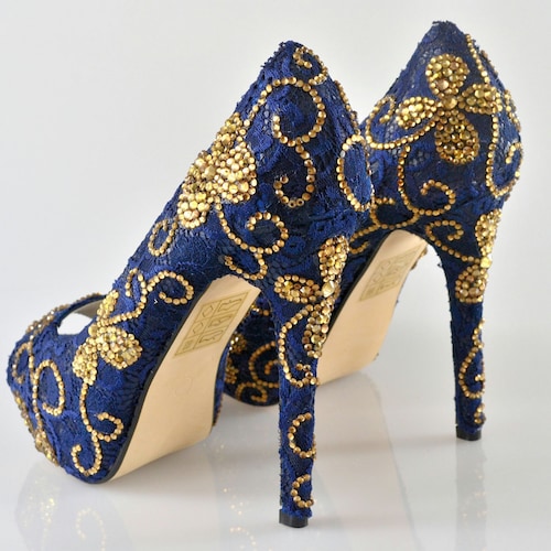 Custom Swarovski Crystal Encrusted Bridal French Midnight Blue - Etsy