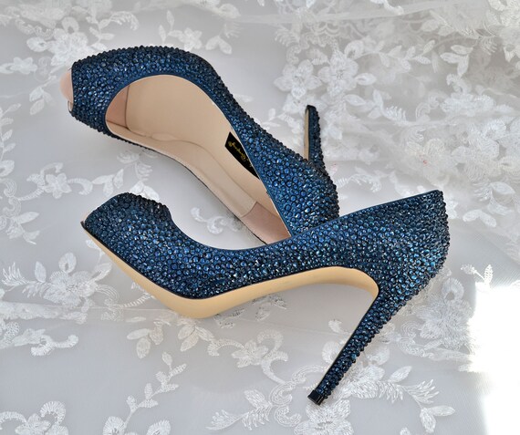 Swarovski Crystal Glitter Bridal High Heel Peeptoe Stiletto - Etsy