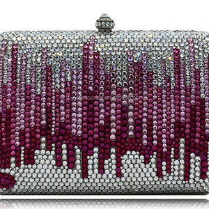 Swarovski ELEMENTS purple amethyst pink magenta stripe art Crystal Minaudiere Metal case rectangle clutch purse bag