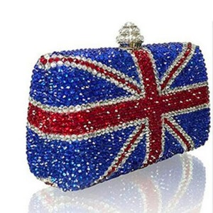 Swarovski ELEMENTS UK Union Jack Flag country rectangle square shape Rhinestone Crystal box clutch minaudiere bag purse