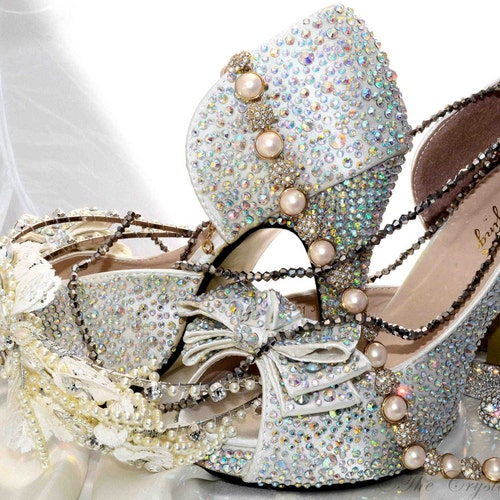 Swarovski Crystal Wedding Bridal Peeptoe Platform Ivory Bow - Etsy